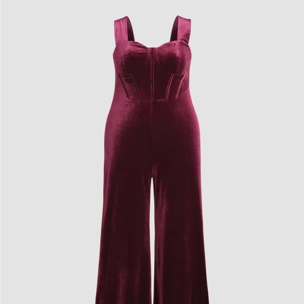 Cider Velvet Wine-Colored Jumpsuit - 2X